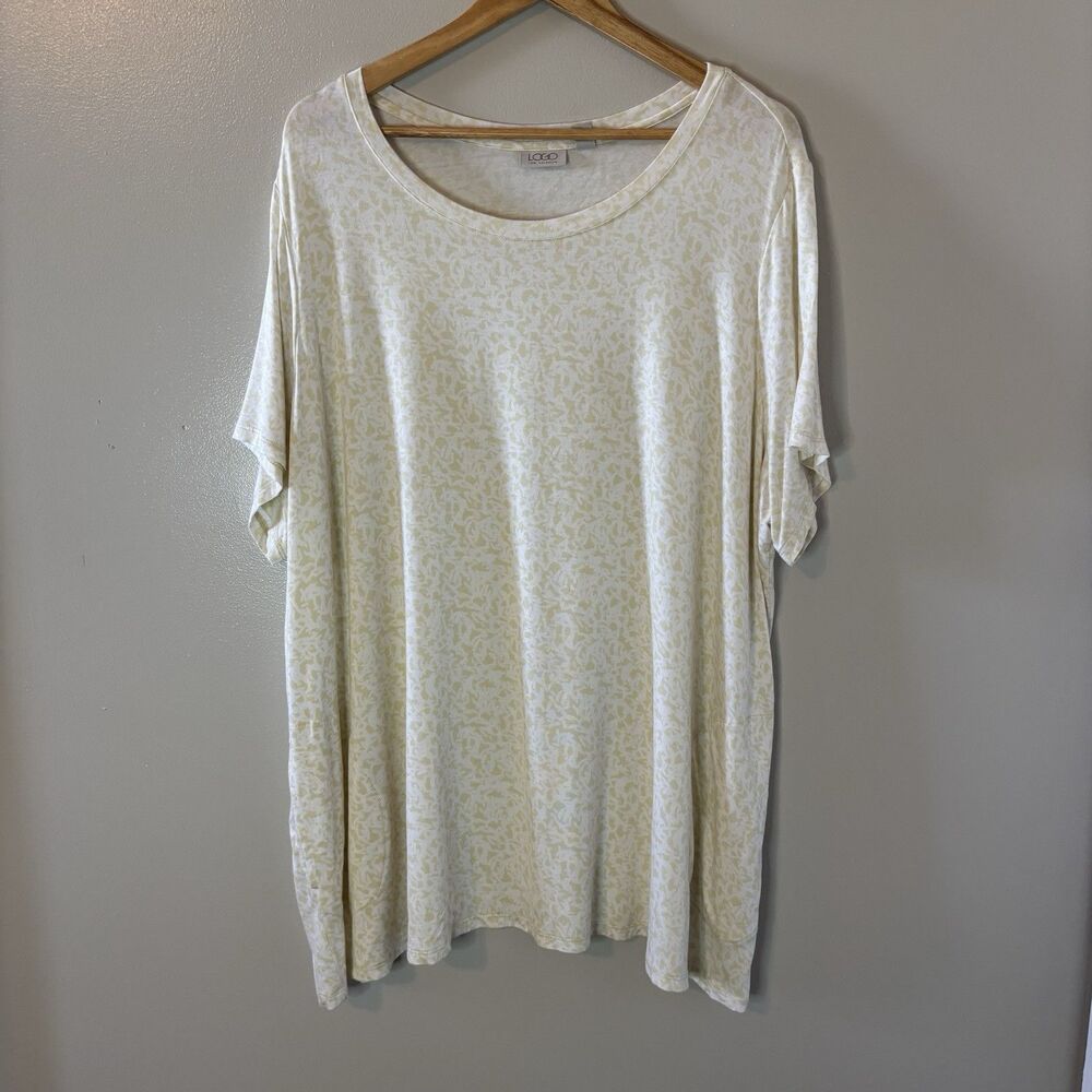 Logo By Lori Goldstein Yellow Geometric Tunic Top Pockets Short Sleeve S…